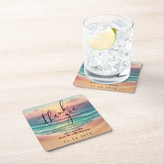 Roze Ocean Beach Zonnig Waterverf Zomerfeest Kartonnen Onderzetters (Insitu)