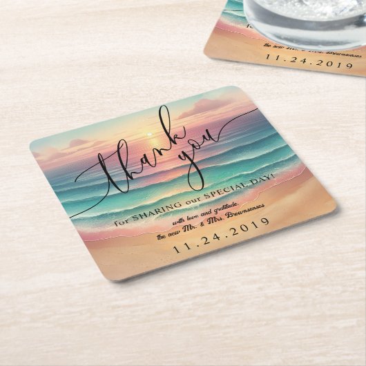 Roze Ocean Beach Zonnig Waterverf Zomerfeest Kartonnen Onderzetters (Schuin)