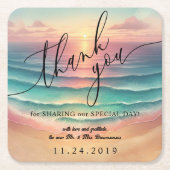 Roze Ocean Beach Zonnig Waterverf Zomerfeest Kartonnen Onderzetters (Voorkant)