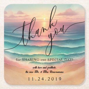 Roze Ocean Beach Zonnig Waterverf Zomerfeest Kartonnen Onderzetters