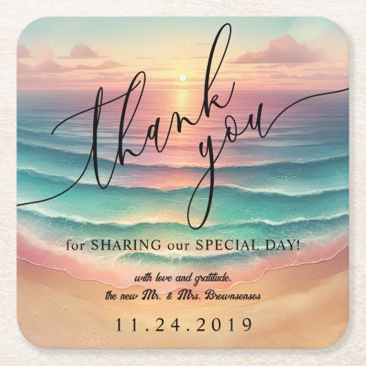 Roze Ocean Beach Zonnig Waterverf Zomerfeest Kartonnen Onderzetters (Voorkant)