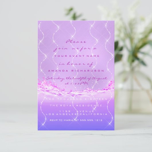 Roze Ocean Bridal Sweet 16th Spark Confetti Waves Kaart (Staand voorkant)