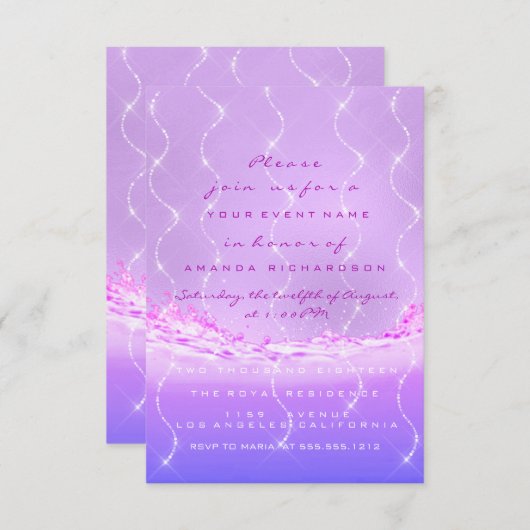 Roze Ocean Bridal Sweet 16th Spark Confetti Waves Kaart (Voorkant / Achterkant)