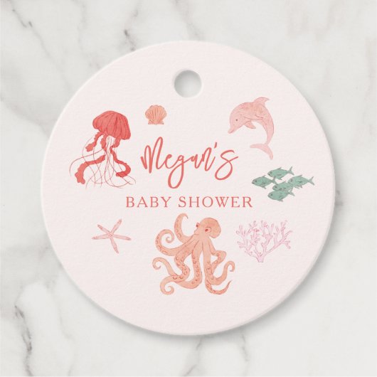 Roze Ocean Creature Baby shower Bedankjes Labels (Voorkant)