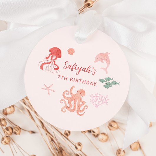 Roze Ocean Creature Verjaardagsfeest Bedankjes Labels