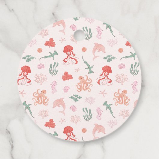 Roze Ocean Creature Verjaardagsfeest Bedankjes Labels (Achterkant)