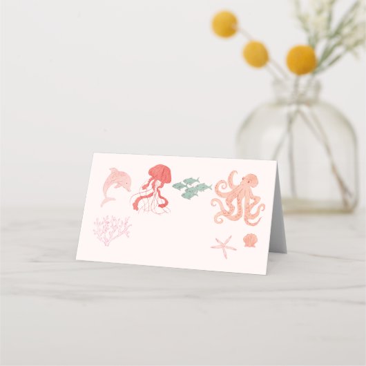 Roze Ocean Party Food Label Plaatskaartje (Voorkant)