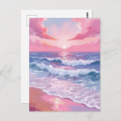 Roze Ocean Shore Beach Schilderij Briefkaart (Voorkant / Achterkant)