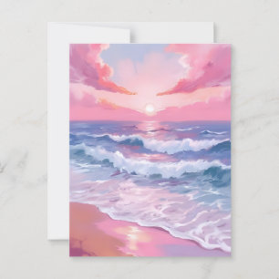 Roze Ocean Shore Beach Schilderij Briefkaart