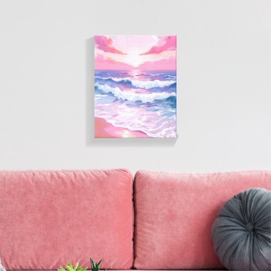 Roze Ocean Shore Beach Schilderij Canvas Afdruk (Insitu (Woonkamer))