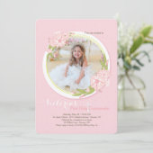 Roze ochtend glorie religieuze foto uitnodiging (Staand voorkant)