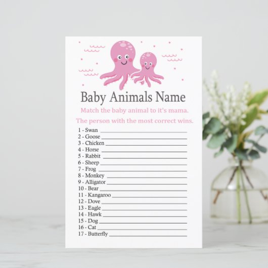 Roze Octopus Baby Animals Name Game (Staand voorkant)