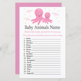 Roze Octopus Baby Animals Name Game