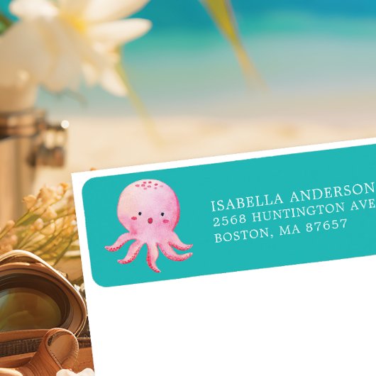 Roze Octopus Baby shower Etiket