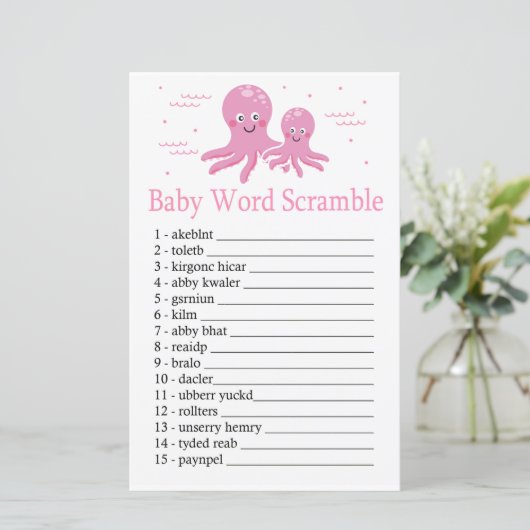 Roze Octopus Baby word scramble game (Staand voorkant)