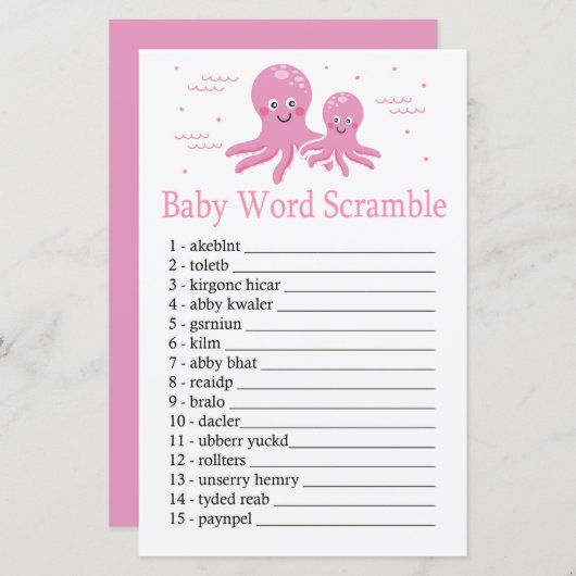 Roze Octopus Baby word scramble game (Voorkant / Achterkant)