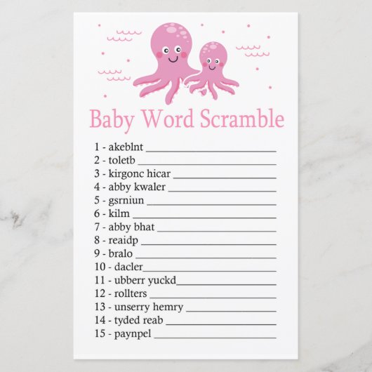 Roze Octopus Baby word scramble game (Voorkant)