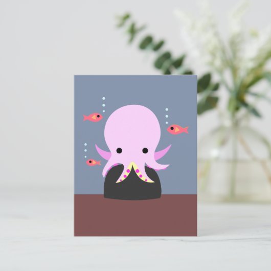 Roze octopus Briefkaart (Staand voorkant)