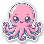 Roze Octopus Custom-Cut Vinyl Stickers (Voorkant)