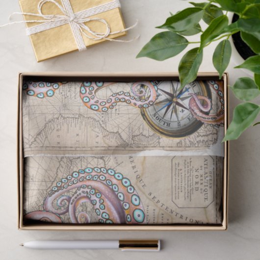 Roze octopus Full  Map Compass Beach Tissuepapier (Geschenk)