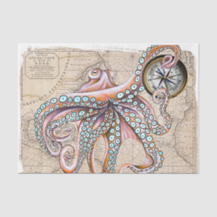 Roze octopus Full  Map Compass Beach Tissuepapier