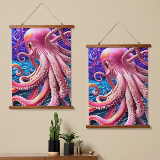 Roze octopus hangend wandkleed (Asymmetrisch)
