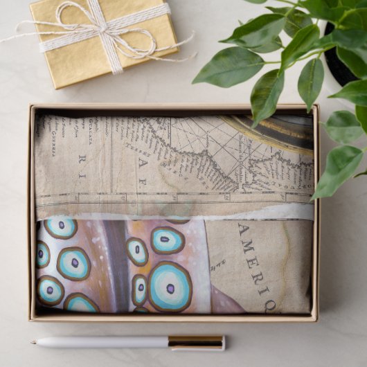 Roze octopus Kraken  Map Compass Tissuepapier (Geschenk)