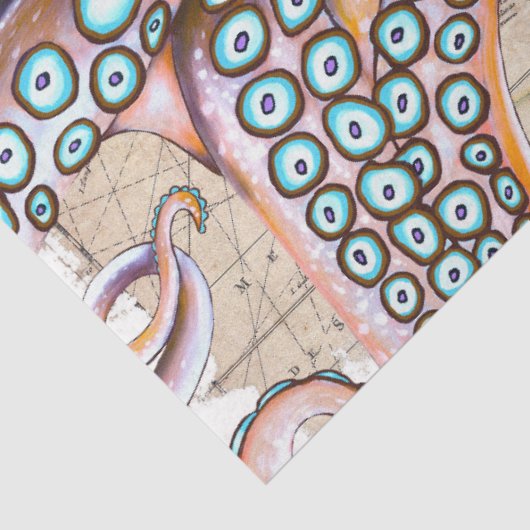 Roze octopus Kraken  Map Compass Tissuepapier (Detail)