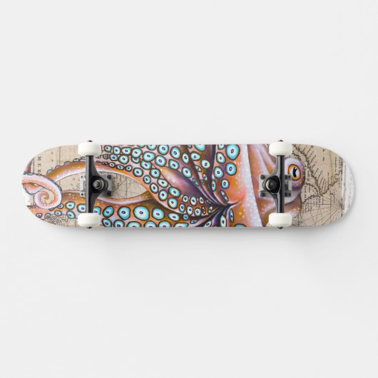 Roze octopus  Map Kraken Nautical Persoonlijk Skateboard (Horizontaal)