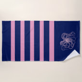 Roze octopus met blauwe en roze strepen strandlaken (Voorkant)