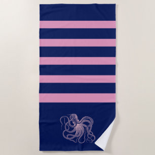 Roze octopus met blauwe en roze strepen strandlaken
