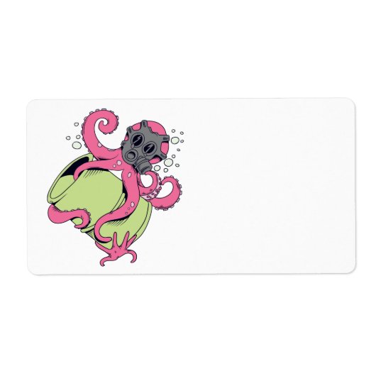 roze octopus met gasmasker etiket (Voorkant)