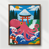 Roze Octopus met Mount Fuji & Torii Gate Japans Poster