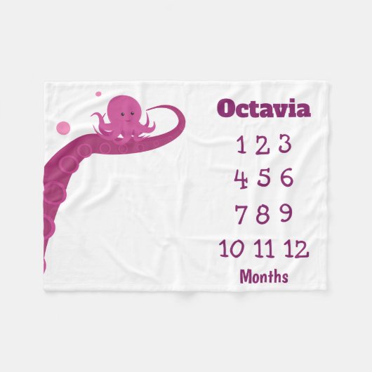 Roze Octopus Naam Milestone Fleece Deken (Voorkant (Horizontaal))