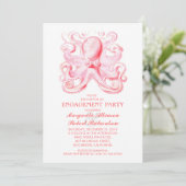 Roze Octopus Nautisch Strand Verlovingsfeest Kaart (Staand voorkant)