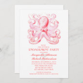 Roze Octopus Nautisch Strand Verlovingsfeest Kaart (Voorkant / Achterkant)