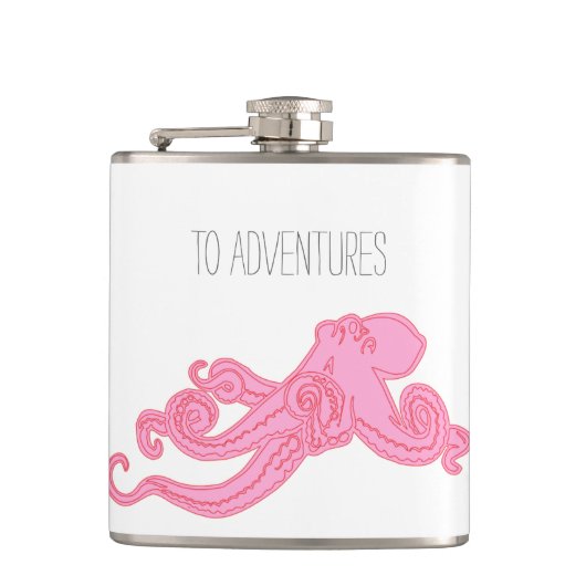 Roze octopus nautische avonturen kraken heupfles (Voorkant)