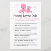 Roze Octopus Nursery Rhyme Quiz baby shower game (Voorkant)