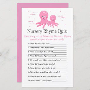 Roze Octopus Nursery Rhyme Quiz baby shower game