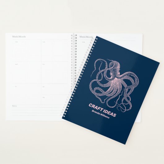 Roze octopus op donkerblauw planner (Display)