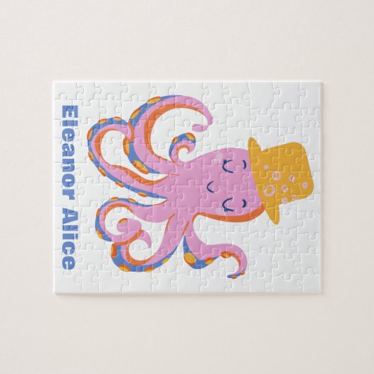 Roze Octopus Quirky Dansende Dier Gepersonaliseerd Legpuzzel (Horizontaal)