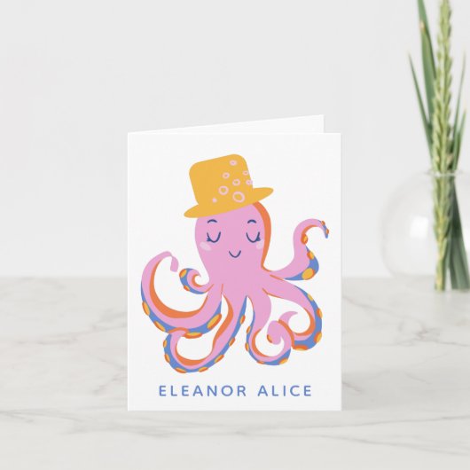 Roze Octopus Quirky Dansende Dier Gepersonaliseerd Notitiekaartje (Voorkant)