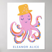 Roze Octopus Quirky Dansende Dier Gepersonaliseerd Poster (Voorkant)