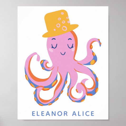 Roze Octopus Quirky Dansende Dier Gepersonaliseerd Poster (Voorkant)