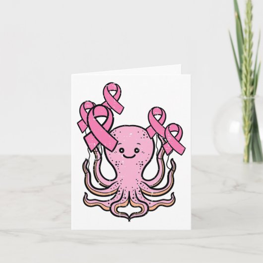 Roze Octopus Ribbon Schattigee Borstkanker Awarene Kaart (Voorkant)