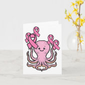 Roze Octopus Ribbon Schattigee Borstkanker Awarene Kaart (Gele Bloem)