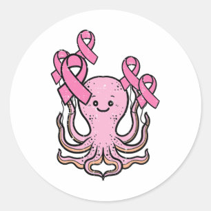 Roze Octopus Ribbon Schattigee Borstkanker Awarene Ronde Sticker