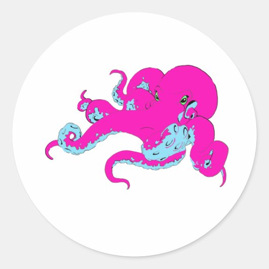 Roze octopus ronde sticker (Voorkant)
