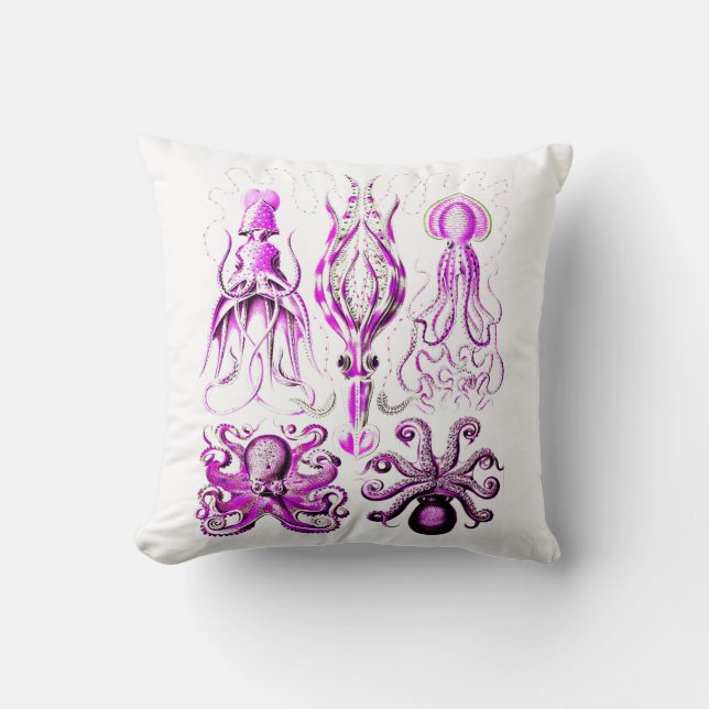 Roze octopus sealife oceaannautische strandkunst kussen (Voorkant)