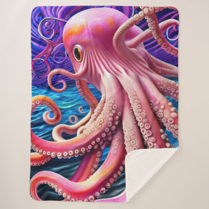 Roze octopus sherpa deken